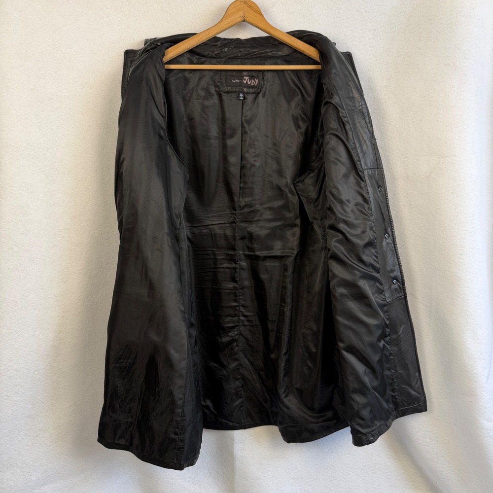 Avanti Black Genuine Leather Trench Coat Jacket Womens Plus 3X Mid Length - Picture 9 of 15